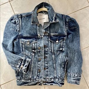 Frame NWT Rosette Puff Sleeve Denim Jacket Intermix Med, Puff Sleeve